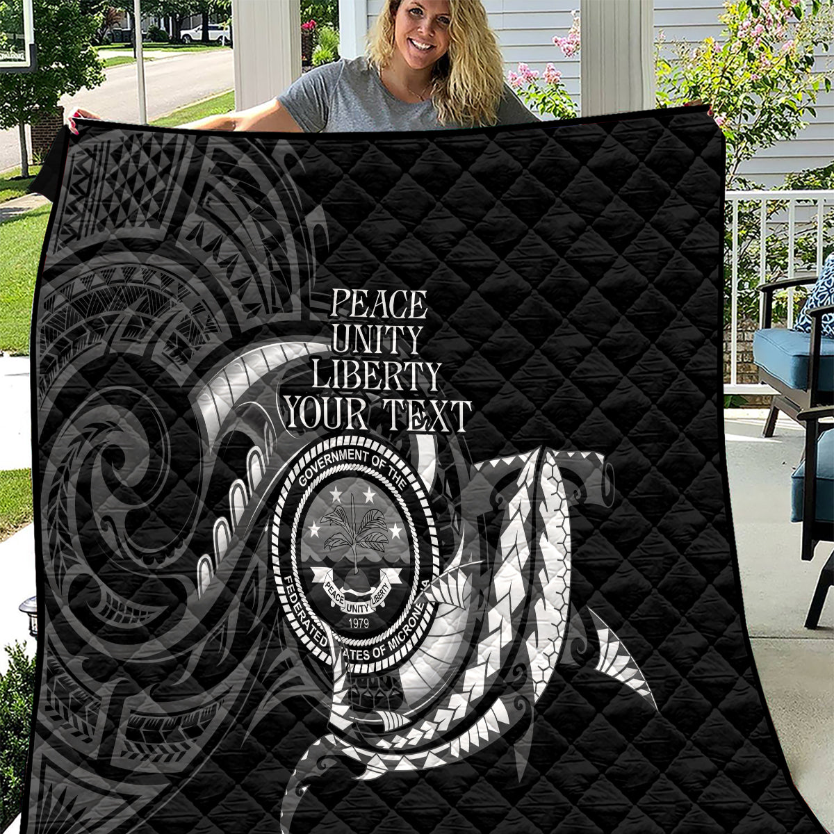 Personalised FSM Culture Day Quilt Hammerhead Shark Tribal 2024 LT9 Black - Polynesian Pride