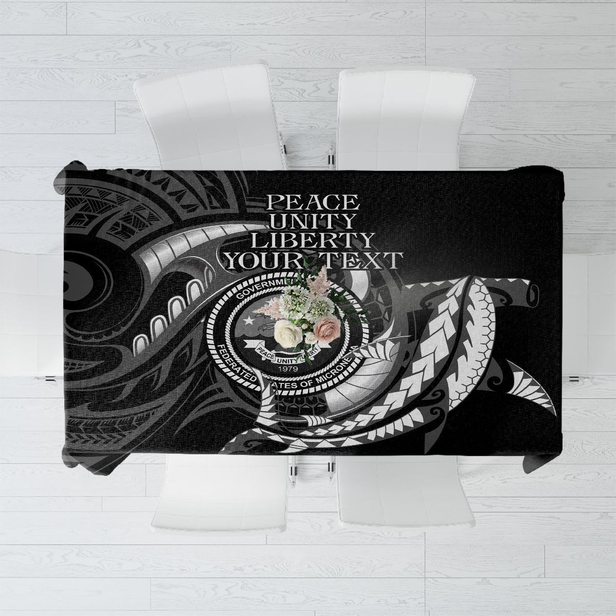 Personalised FSM Culture Day Tablecloth Hammerhead Shark Tribal 2024 LT9 Black - Polynesian Pride