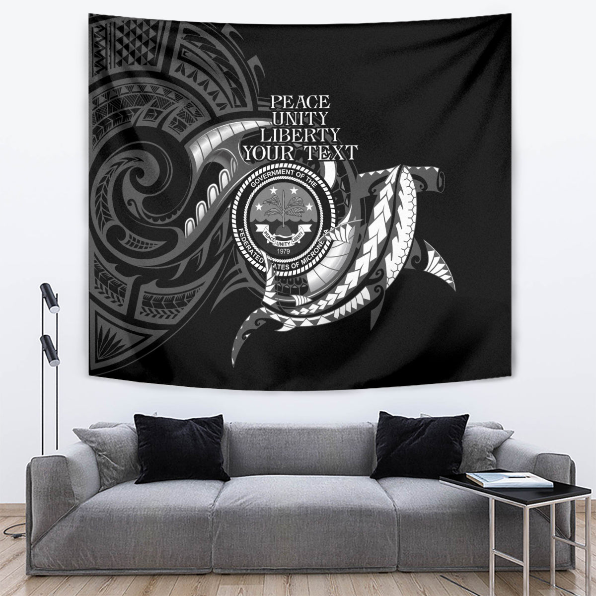 Personalised FSM Culture Day Tapestry Hammerhead Shark Tribal 2024 LT9 Black - Polynesian Pride