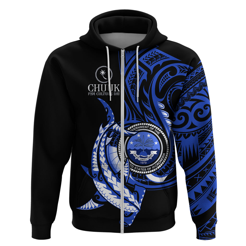 Personalised Chuuk FSM Culture Day Zip Hoodie Hammerhead Shark Tattoo 2024 LT9 Zip Hoodie Blue - Polynesian Pride