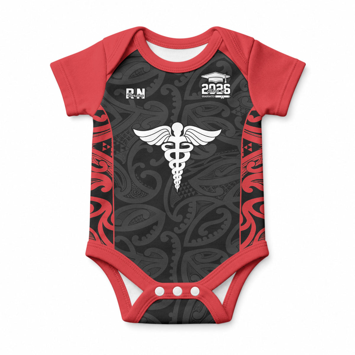 New Zealand Nurse RN 2026 Personalised Baby Onesie Red Maori Pattern Cultural Pride LT9 Blue - Polynesian Pride
