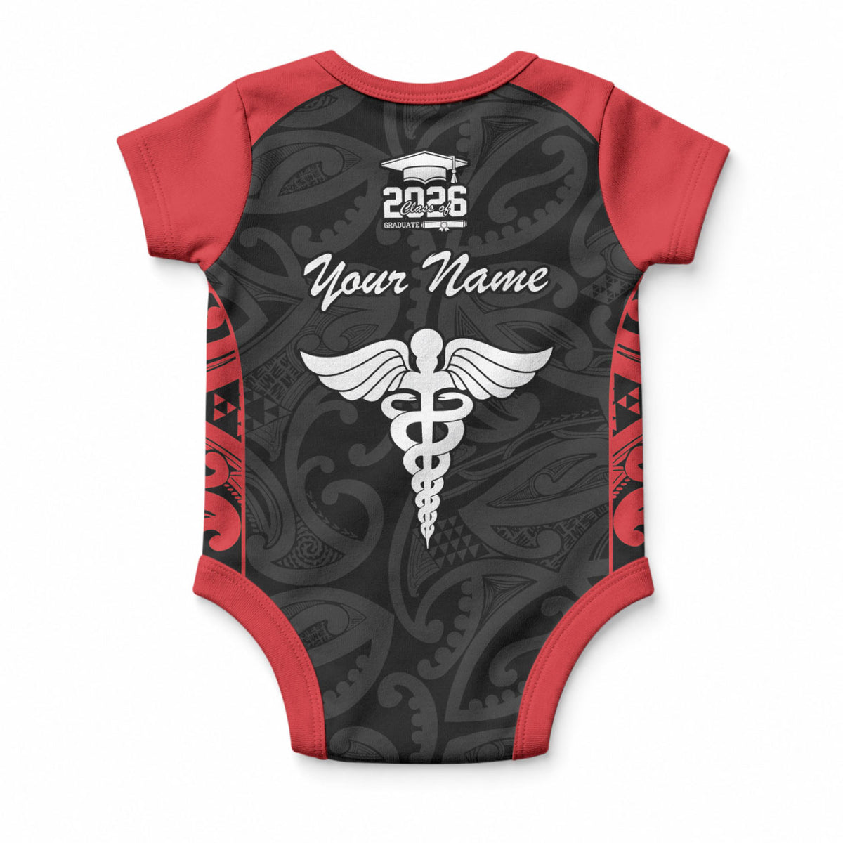 New Zealand Nurse RN 2026 Personalised Baby Onesie Red Maori Pattern Cultural Pride LT9 - Polynesian Pride