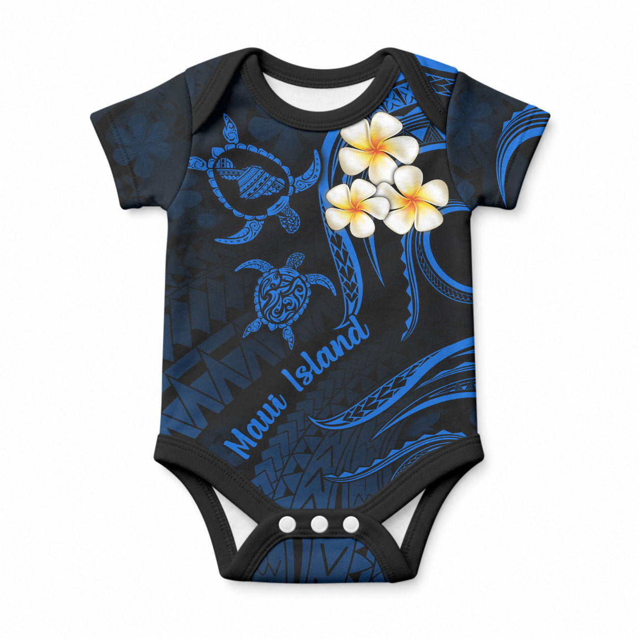 Hawaii Maui Islands Baby Onesie Pacific Plumeria Blue Vibe LT9 Blue - Polynesian Pride