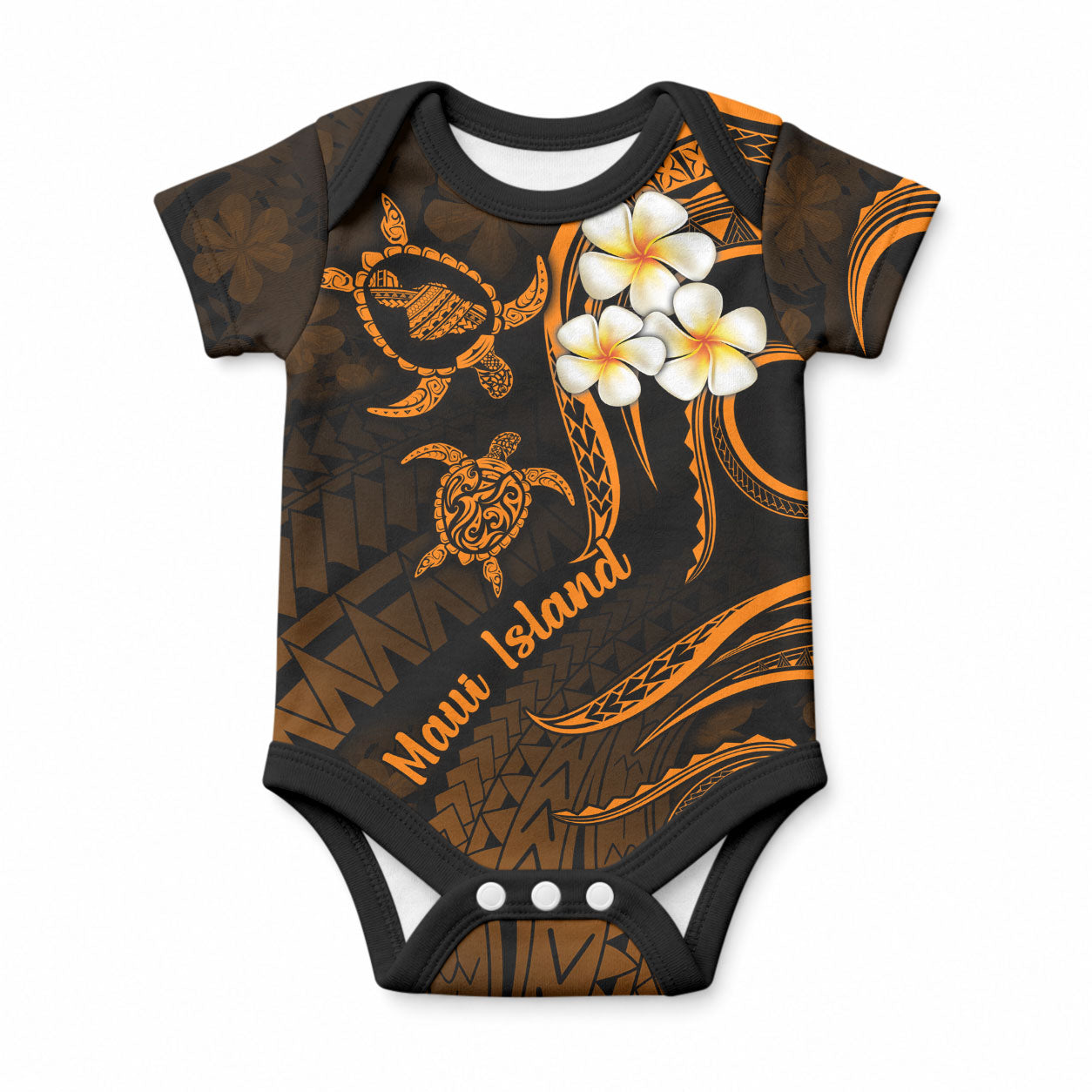 Hawaii Maui Islands Baby Onesie Pacific Plumeria Gold Vibe LT9 Gold - Polynesian Pride