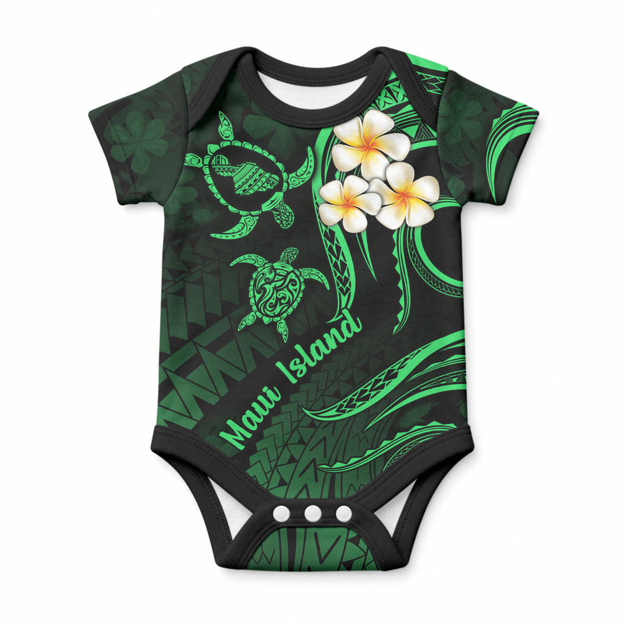 Hawaii Maui Islands Baby Onesie Pacific Plumeria Green Vibe LT9 Green - Polynesian Pride