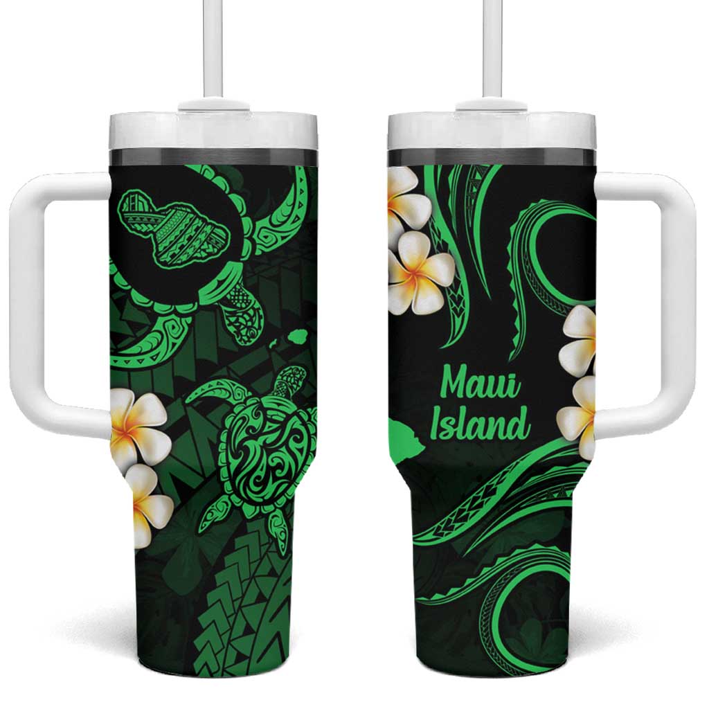Hawaii Maui Islands Pacific Plumeria Tumbler With Handle Green Polynesian Tattoo LT9 One Size: 40 oz Green - Polynesian Pride