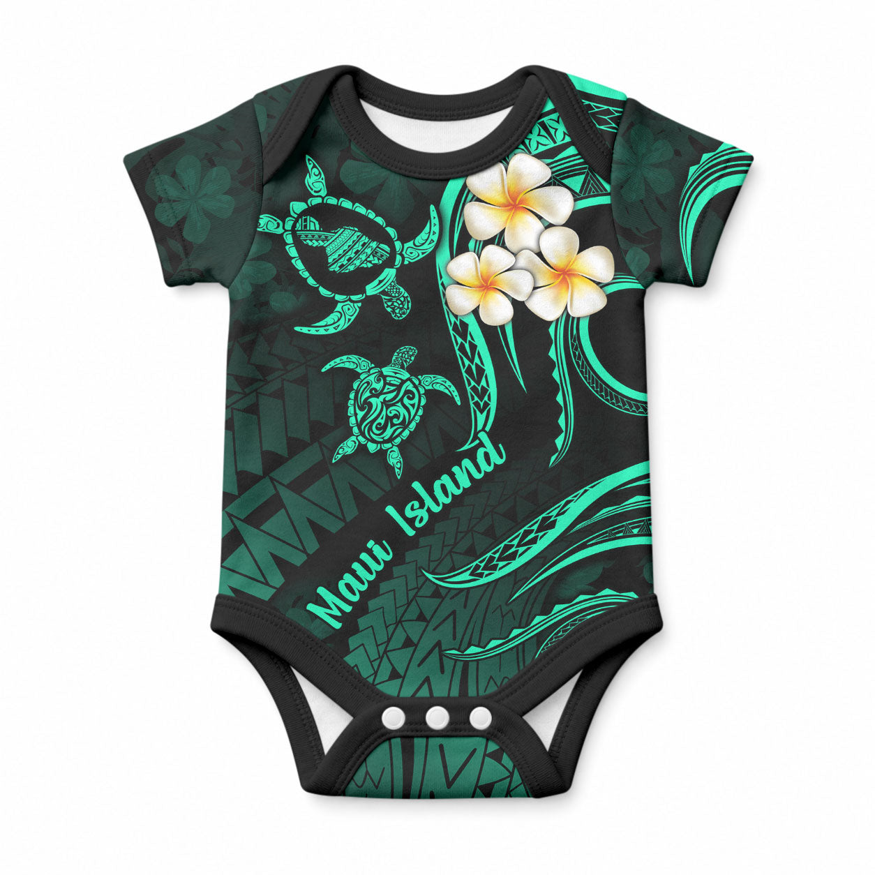 Hawaii Maui Islands Baby Onesie Pacific Plumeria Turquoise Vibe LT9 Turquoise - Polynesian Pride