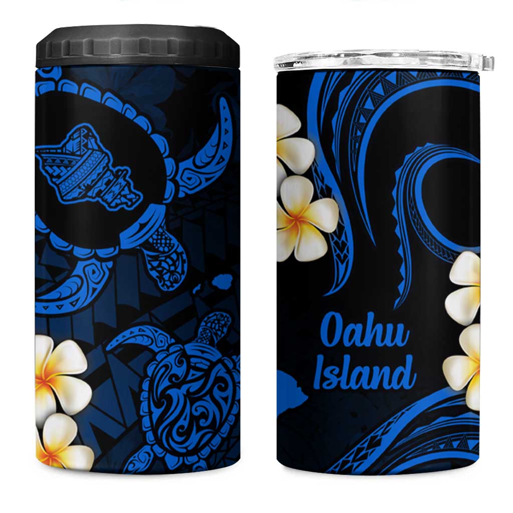 Hawaii Oahu Islands Pacific Plumeria 4 in 1 Can Cooler Tumbler Blue Polynesian Tattoo LT9 One Size: 16 oz Blue - Polynesian Pride