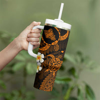 Hawaii Oahu Islands Pacific Plumeria Tumbler With Handle Gold Polynesian Tattoo LT9 - Polynesian Pride