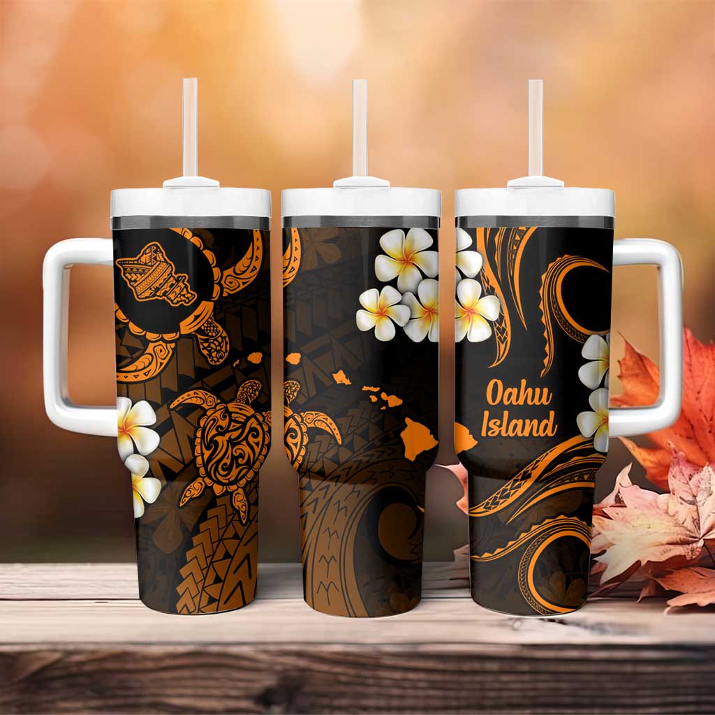 Hawaii Oahu Islands Pacific Plumeria Tumbler With Handle Gold Polynesian Tattoo LT9 - Polynesian Pride