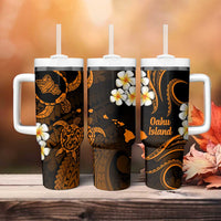 Hawaii Oahu Islands Pacific Plumeria Tumbler With Handle Gold Polynesian Tattoo LT9 - Polynesian Pride