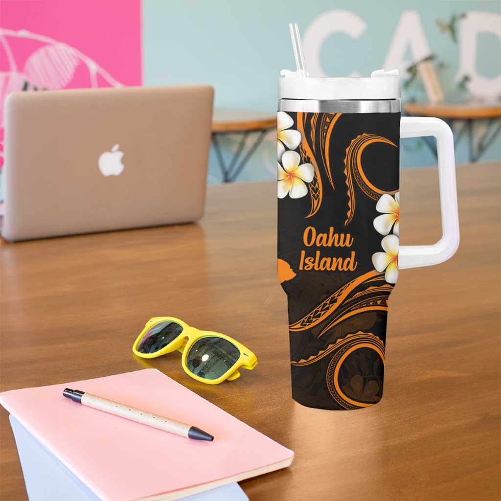Hawaii Oahu Islands Pacific Plumeria Tumbler With Handle Gold Polynesian Tattoo LT9 - Polynesian Pride