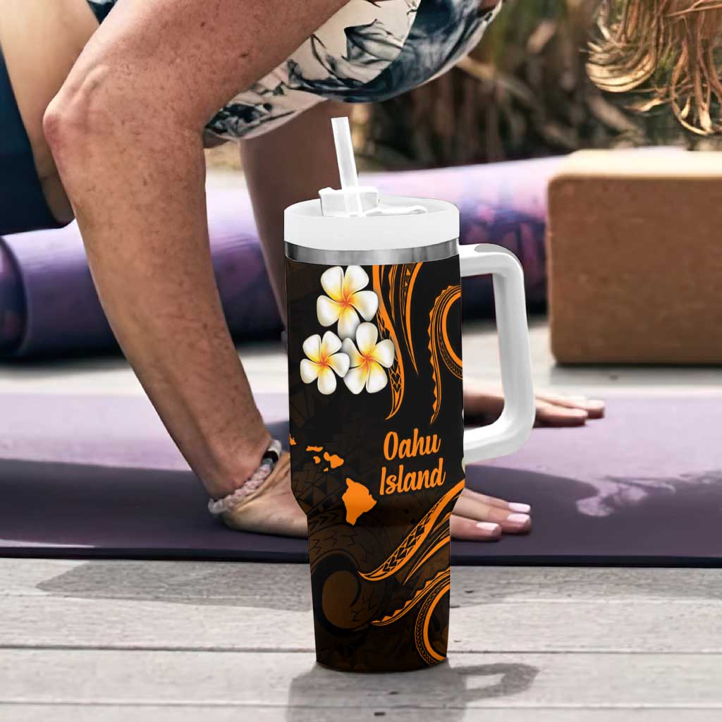 Hawaii Oahu Islands Pacific Plumeria Tumbler With Handle Gold Polynesian Tattoo LT9 - Polynesian Pride