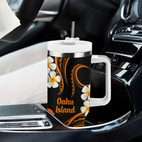 Hawaii Oahu Islands Pacific Plumeria Tumbler With Handle Gold Polynesian Tattoo LT9 - Polynesian Pride