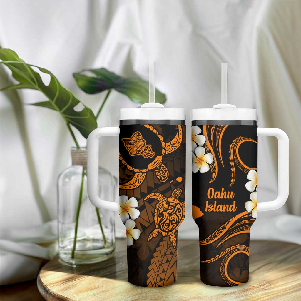 Hawaii Oahu Islands Pacific Plumeria Tumbler With Handle Gold Polynesian Tattoo LT9 - Polynesian Pride