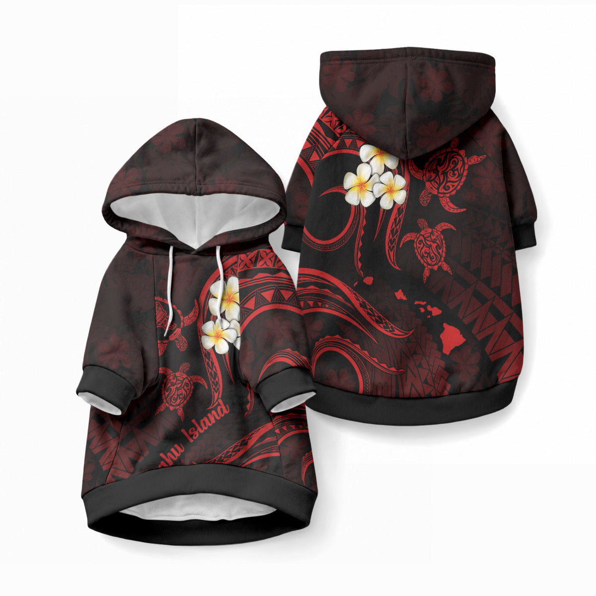 Hawaii Oahu Islands Pet Hoodie Pacific Plumeria Red Vibe LT9 Pullover Red - Polynesian Pride