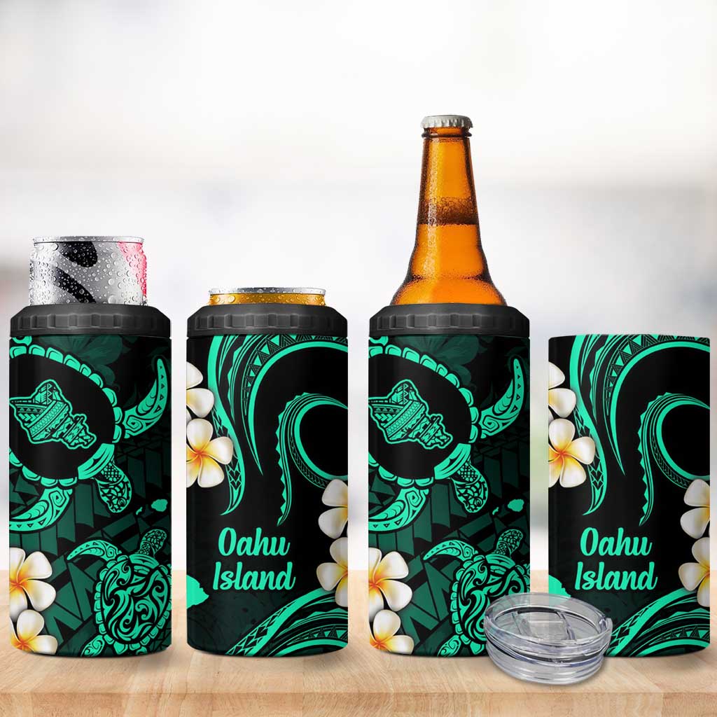 Hawaii Oahu Islands Pacific Plumeria 4 in 1 Can Cooler Tumbler Turquoise Polynesian Tattoo LT9 - Polynesian Pride