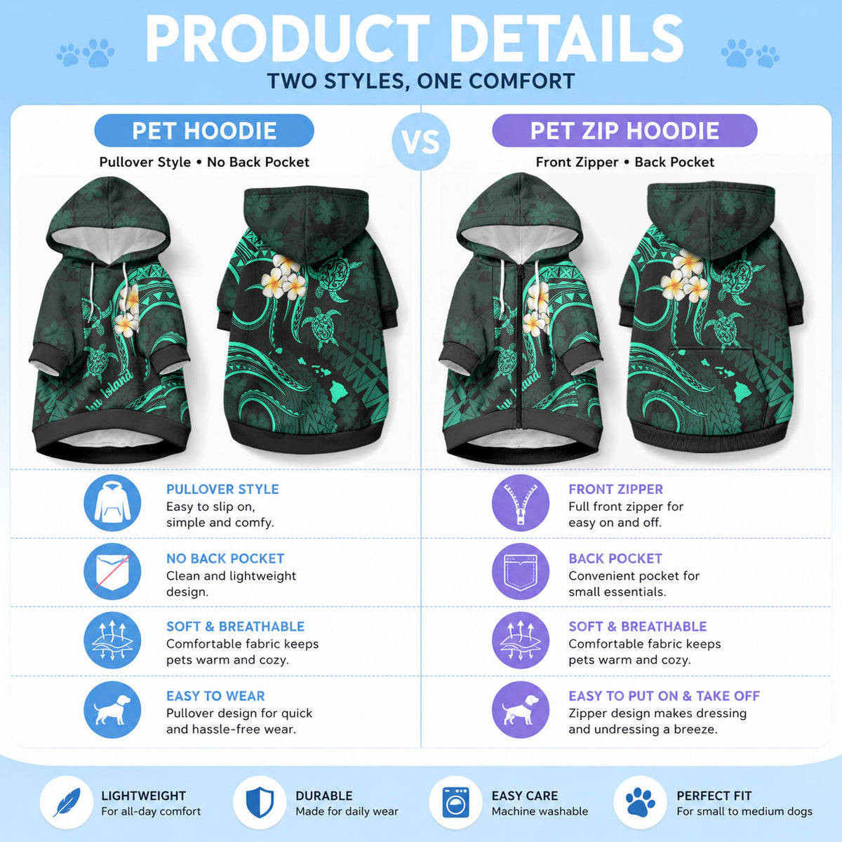 Hawaii Oahu Islands Pet Hoodie Pacific Plumeria Turquoise Vibe LT9 - Polynesian Pride