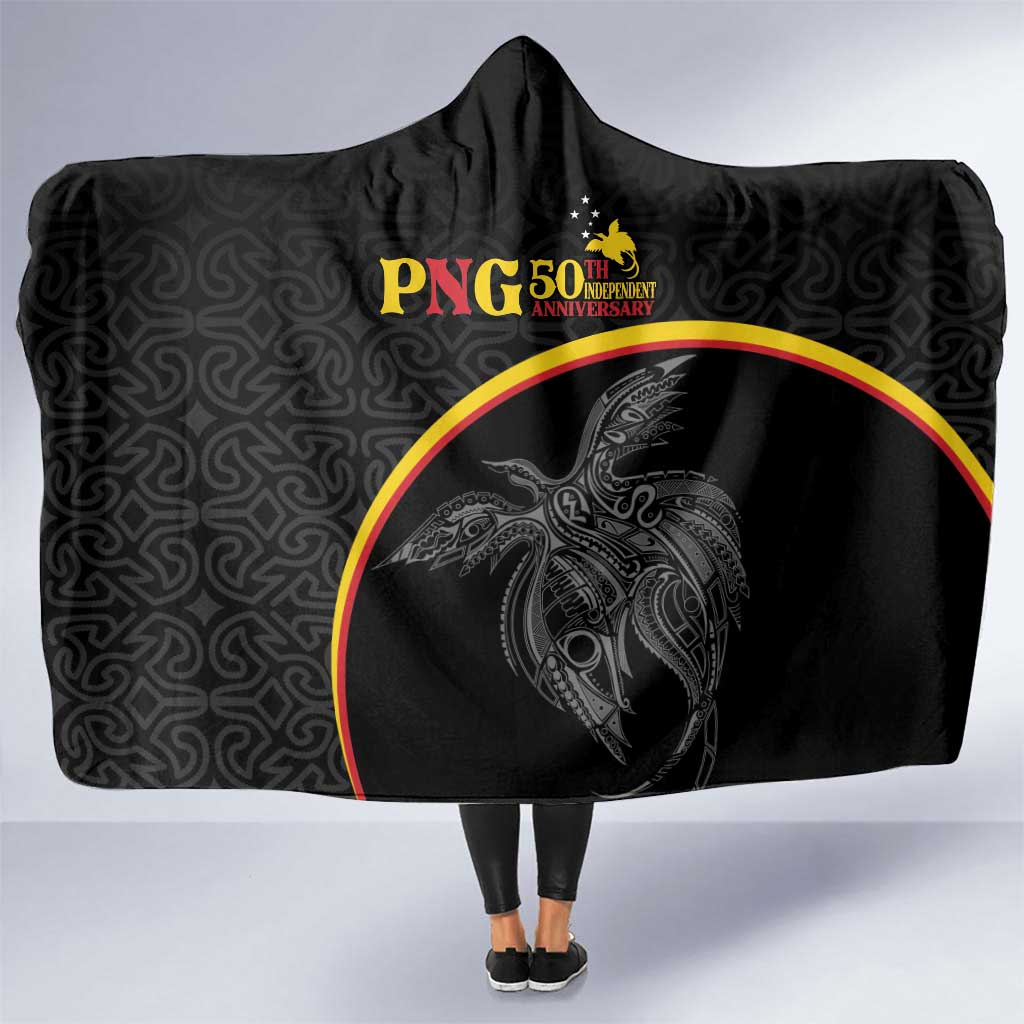 Papua New Guinea 50th Independence Day Hooded Blanket Simple Oro Tapa Pattern LT9 One Size Black - Polynesian Pride