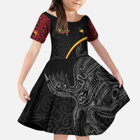 Papua New Guinea 50th Independence Day Kid Short Sleeve Dress Simple Oro Tapa Pattern LT9 KID Black - Polynesian Pride