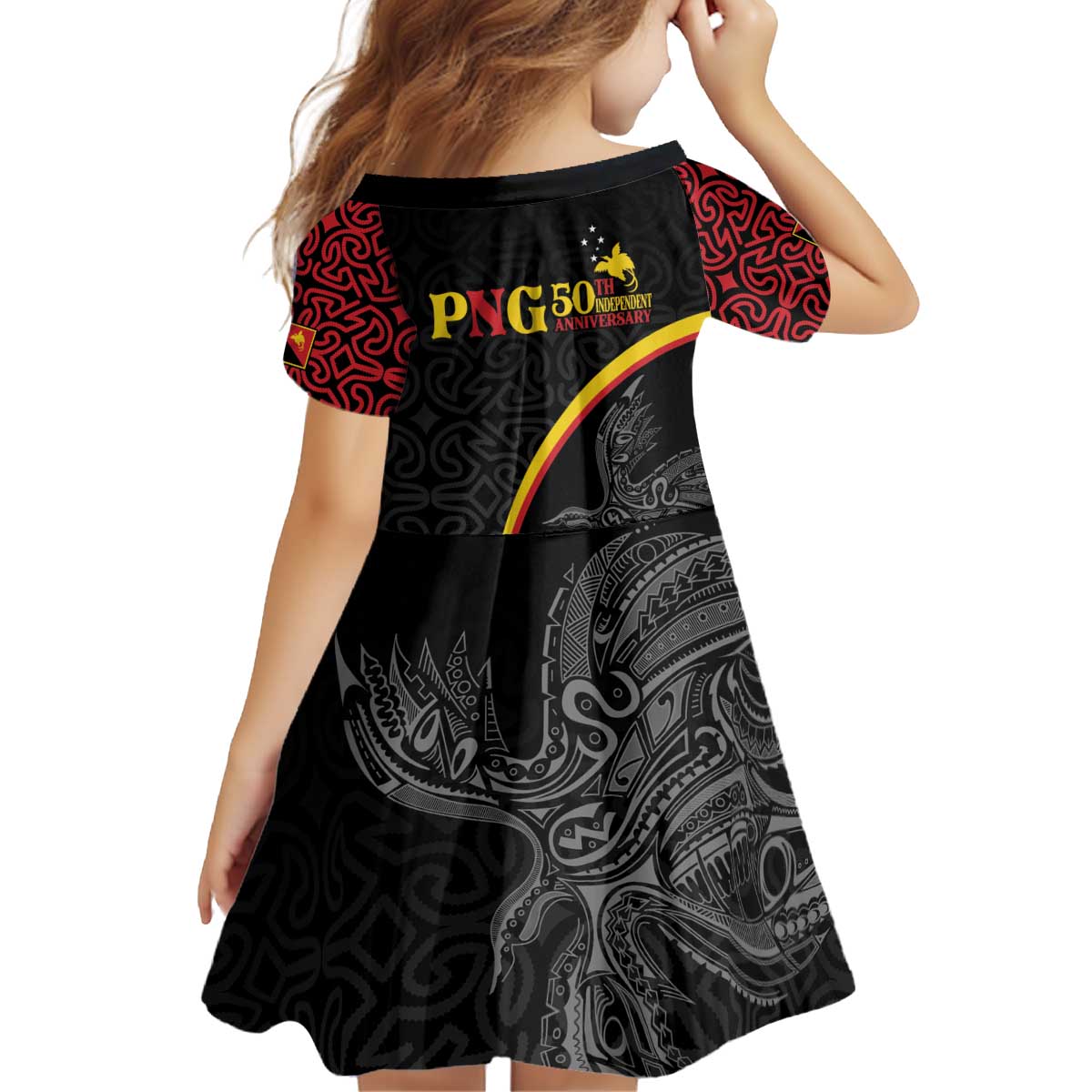 Papua New Guinea 50th Independence Day Kid Short Sleeve Dress Simple Oro Tapa Pattern LT9 - Polynesian Pride