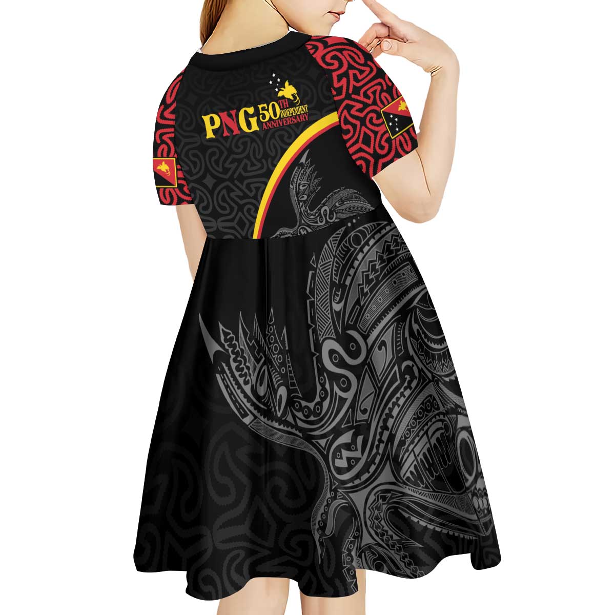 Papua New Guinea 50th Independence Day Kid Short Sleeve Dress Simple Oro Tapa Pattern LT9 - Polynesian Pride