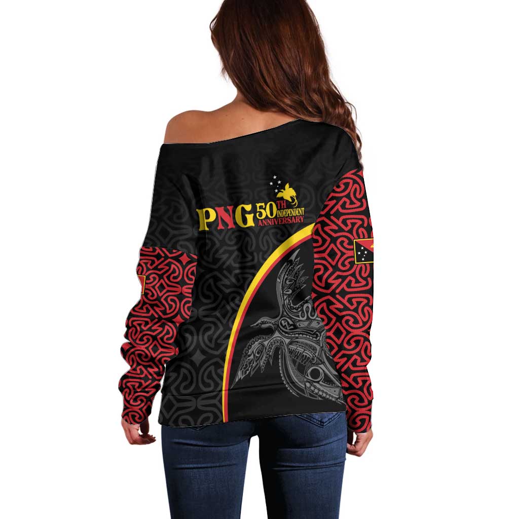 Papua New Guinea 50th Independence Day Off Shoulder Sweater Simple Oro Tapa Pattern LT9 - Polynesian Pride