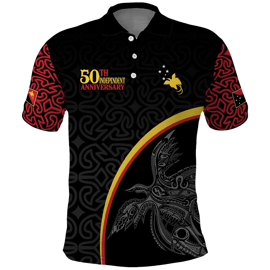 Papua New Guinea 50th Independence Day Polo Shirt Simple Oro Tapa Pattern LT9 Black - Polynesian Pride
