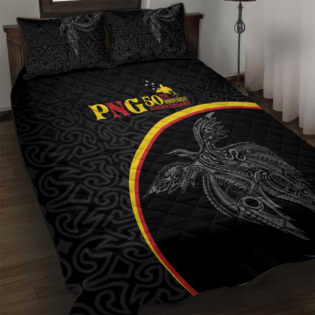 Papua New Guinea 50th Independence Day Quilt Bed Set Simple Oro Tapa Pattern LT9 Black - Polynesian Pride