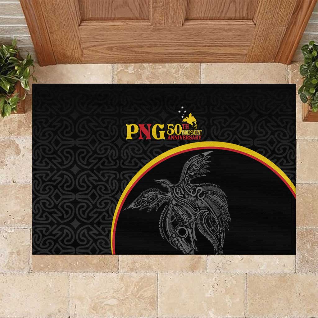 Papua New Guinea 50th Independence Day Rubber Doormat Simple Oro Tapa Pattern LT9 Black - Polynesian Pride