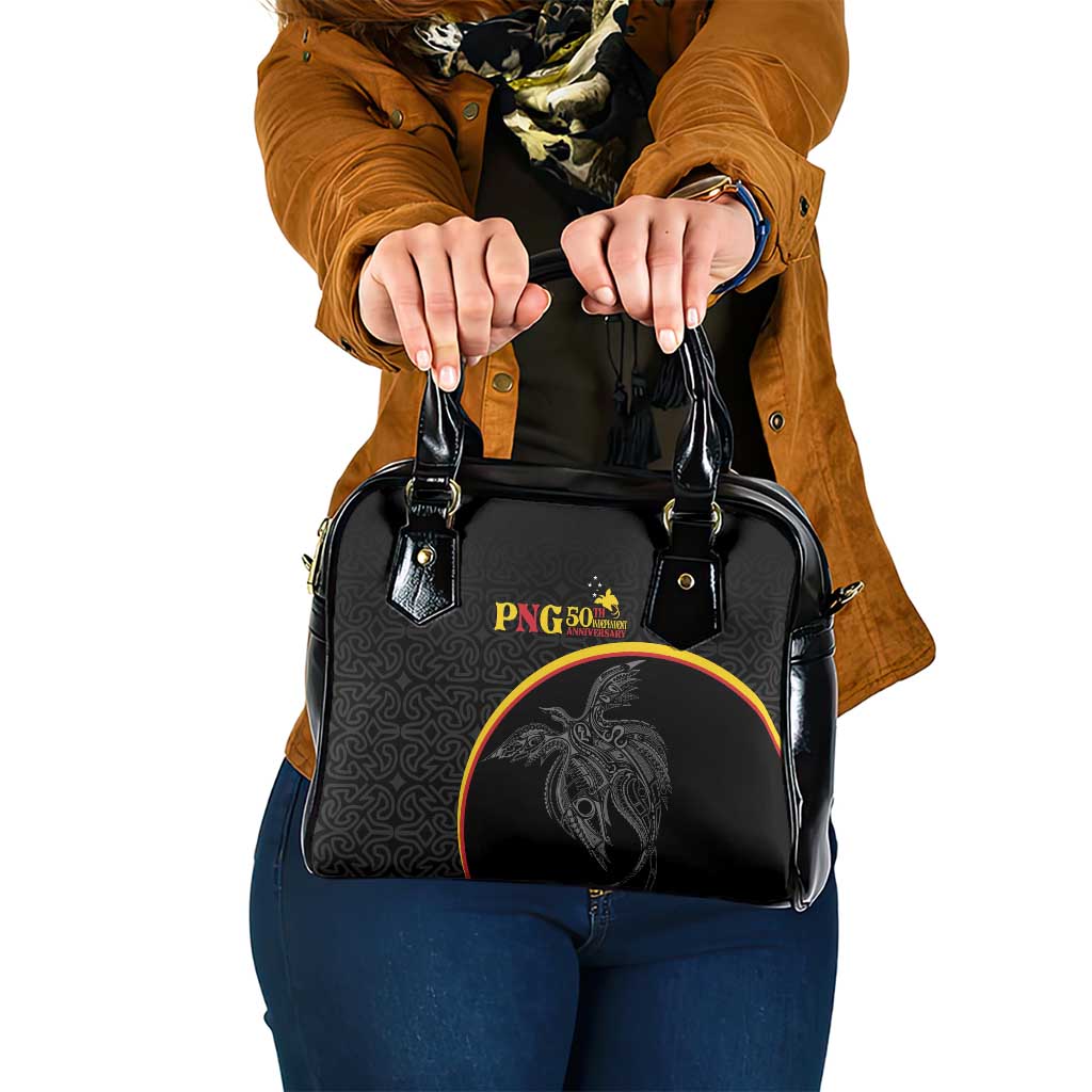 Papua New Guinea 50th Independence Day Shoulder Handbag Simple Oro Tapa Pattern LT9 One Size Black - Polynesian Pride