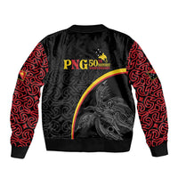 Papua New Guinea 50th Independence Day Sleeve Zip Bomber Jacket Simple Oro Tapa Pattern LT9 - Polynesian Pride