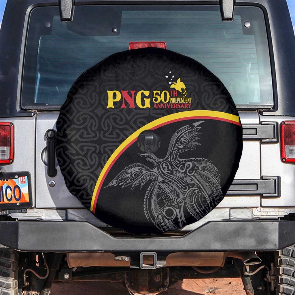 Papua New Guinea 50th Independence Day Spare Tire Cover Simple Oro Tapa Pattern LT9 Black - Polynesian Pride