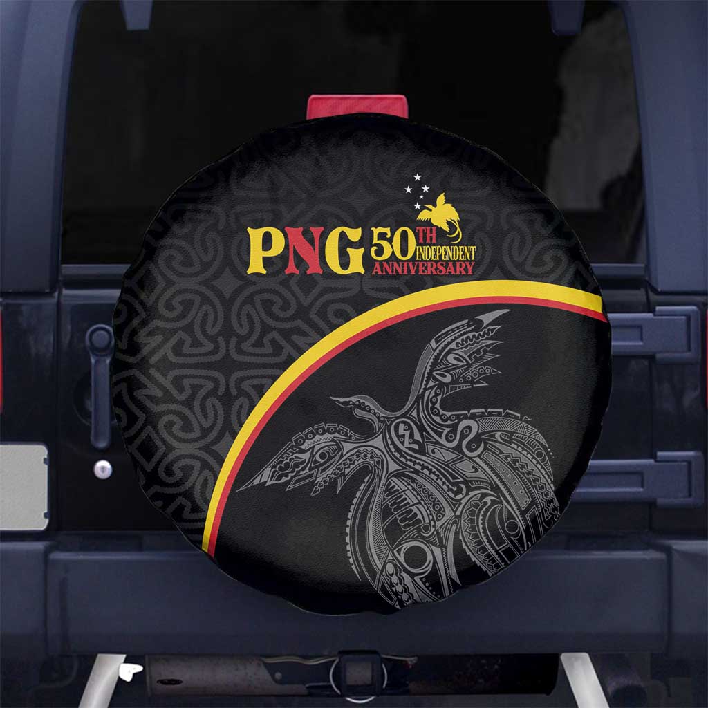 Papua New Guinea 50th Independence Day Spare Tire Cover Simple Oro Tapa Pattern LT9 No hole Black - Polynesian Pride