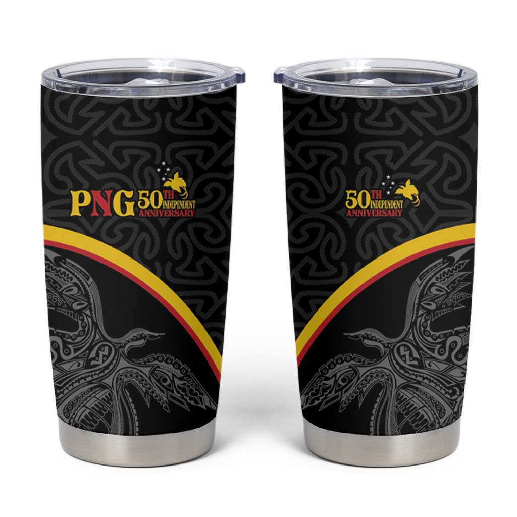 Papua New Guinea 50th Independence Day Tumbler Cup Simple Oro Tapa Pattern LT9 Black - Polynesian Pride