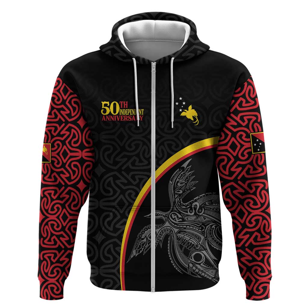 Papua New Guinea 50th Independence Day Zip Hoodie Simple Oro Tapa Pattern LT9 Zip Hoodie Black - Polynesian Pride