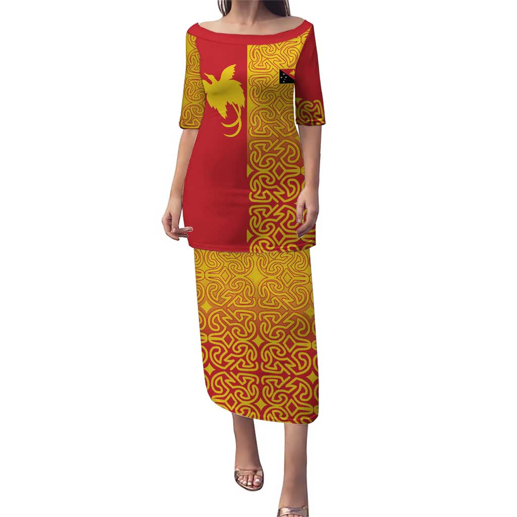 Papua New Guinea Oro Tapa Personalised Puletasi Simple Bird of Paradise Style LT9 Long Dress Red - Polynesian Pride