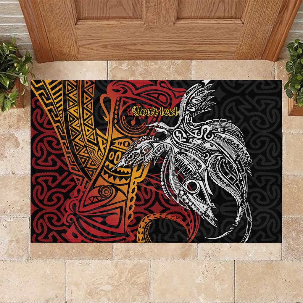 Papua New Guinea Sepik Personalised Rubber Doormat PNG Bird of Paradise Tattoo LT9 Black - Polynesian Pride