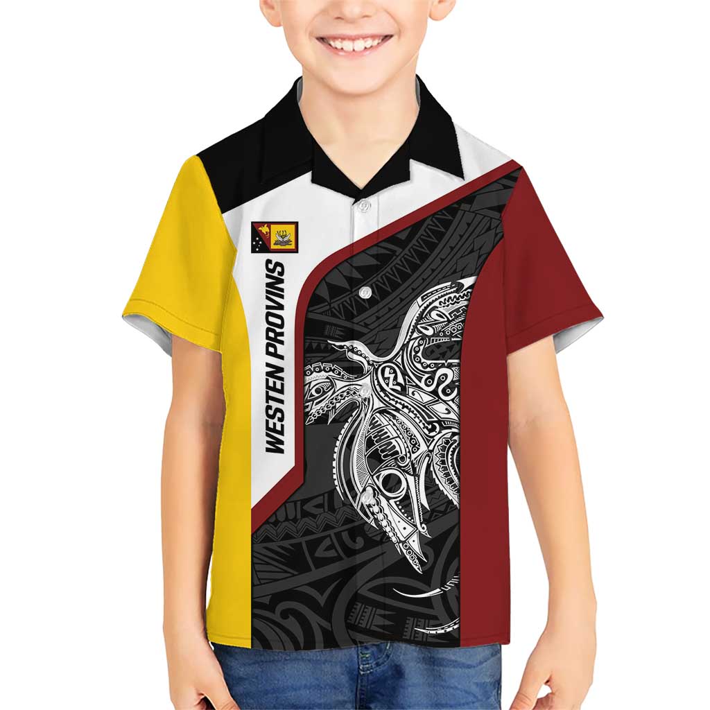 Personalised PNG Western Province Kid Hawaiian Shirt Bird of Paradise Tattoo Flag Motif LT9 Kid Red - Polynesian Pride