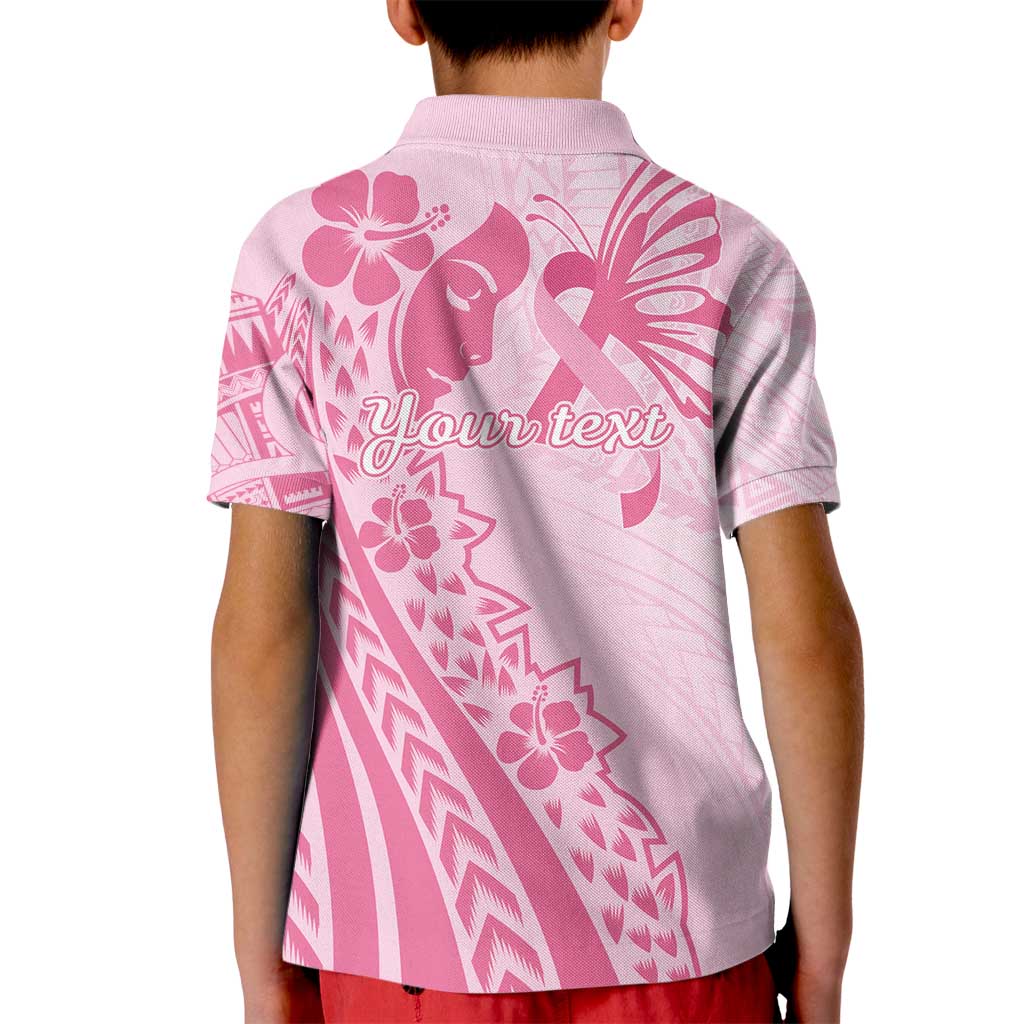 Pacific Girl and Butterfly Cancer Ribbon Personalised Kid Polo Shirt LT9 - Polynesian Pride