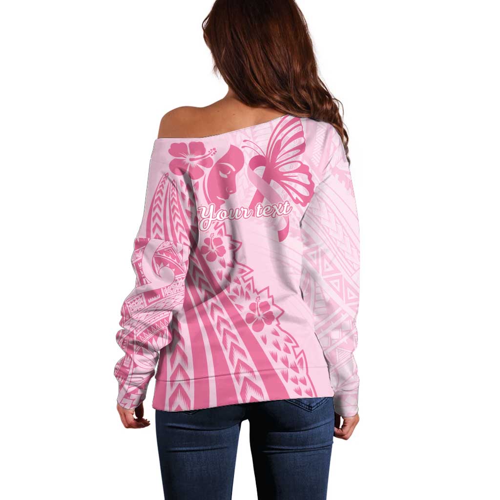 Pacific Girl and Butterfly Cancer Ribbon Personalised Off Shoulder Sweater LT9 - Polynesian Pride