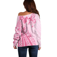 Pacific Girl and Butterfly Cancer Ribbon Personalised Off Shoulder Sweater LT9 - Polynesian Pride
