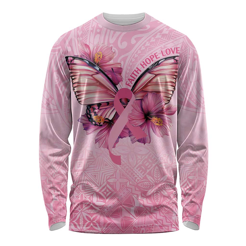 Faith Hope Love Butterfly Ribbon Personalised Long Sleeve Shirt LT9 Unisex Pink - Polynesian Pride