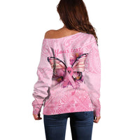 Faith Hope Love Butterfly Ribbon Personalised Off Shoulder Sweater LT9 - Polynesian Pride