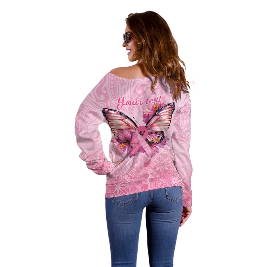 Faith Hope Love Butterfly Ribbon Personalised Off Shoulder Sweater LT9 - Polynesian Pride