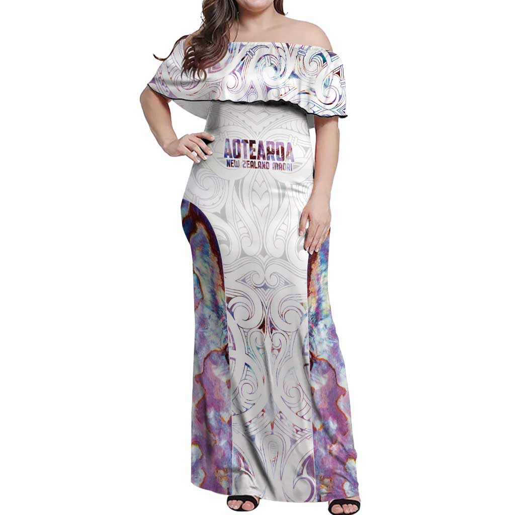 Custom New Zealand Aotearoa Off Shoulder Maxi Dress Pink Maori Paua Shell Indigenous LT9 Women Pink - Polynesian Pride