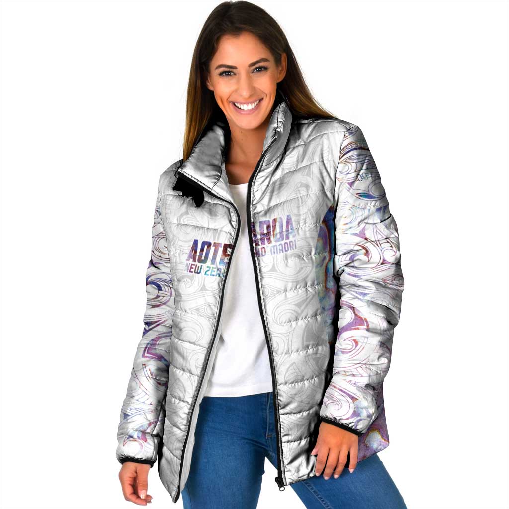 Custom New Zealand Aotearoa Padded Jacket Pink Maori Paua Shell Indigenous LT9 Women Pink - Polynesian Pride
