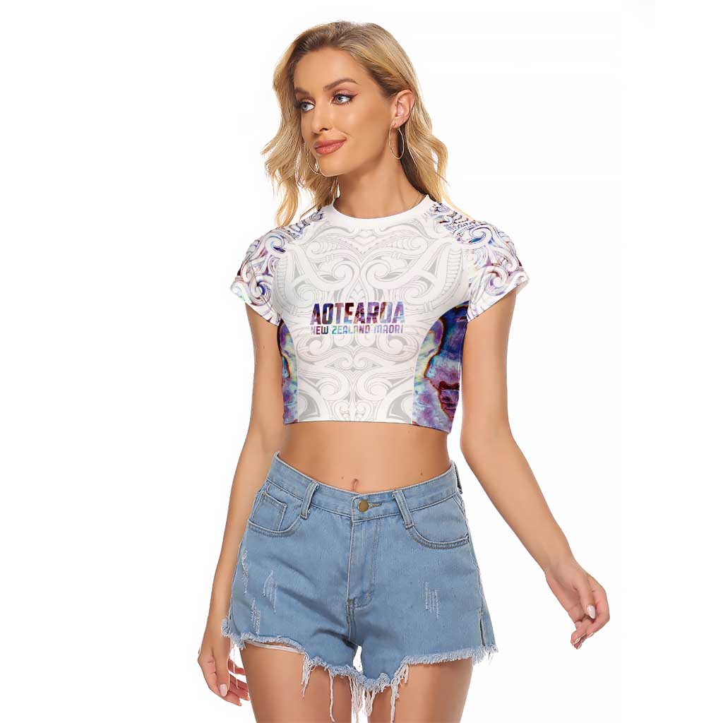 Custom New Zealand Aotearoa Raglan Cropped T Shirt Pink Maori Paua Shell Indigenous LT9 Female Pink - Polynesian Pride