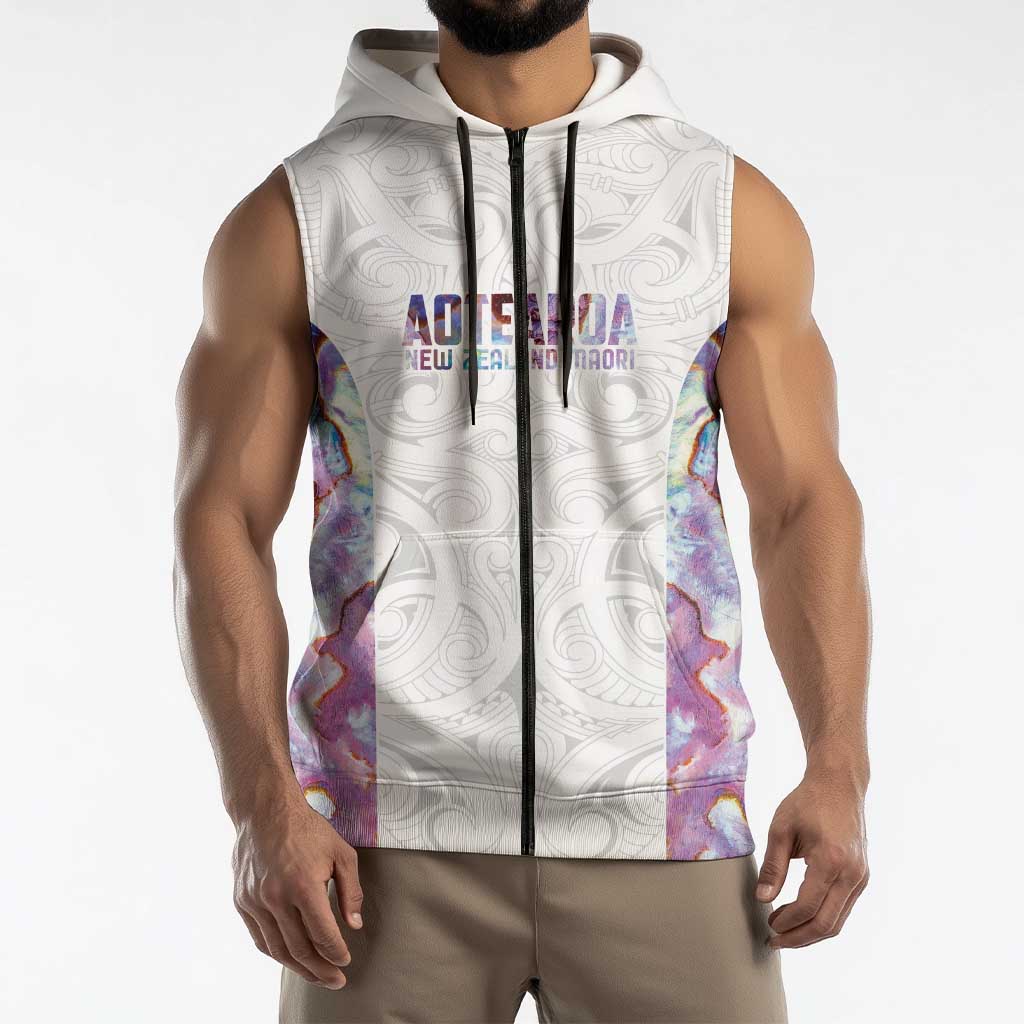Custom New Zealand Aotearoa Sleeveless Zip Hoodie Pink Maori Paua Shell Indigenous LT9 - Polynesian Pride