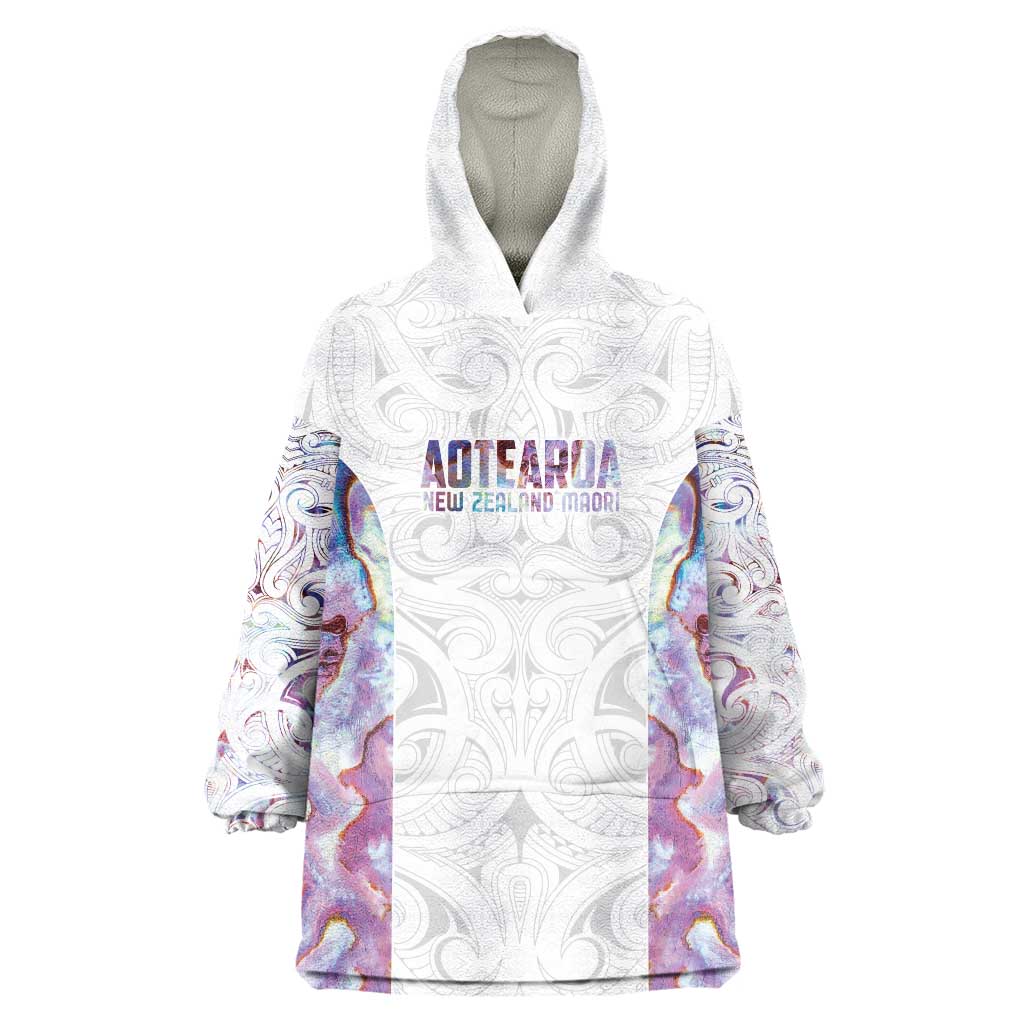Custom New Zealand Aotearoa Wearable Blanket Hoodie Pink Maori Paua Shell Indigenous LT9 One Size Pink - Polynesian Pride
